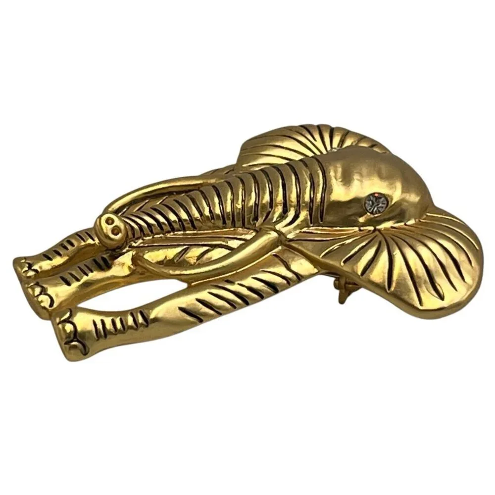 Elephant Gold Tone Figural Brooch Pin Pendant Wild African Safari Zoo Animal - Picture 4 of 5